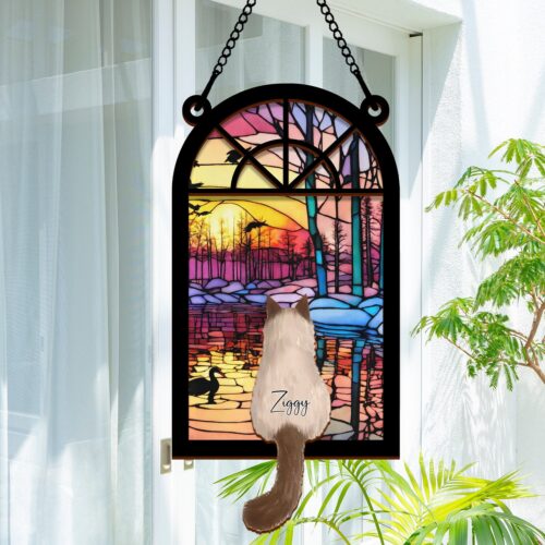 Loss of Cat Sympathy Gift | Custom Name Pet Memorial Suncatcher | Handmade Cat Remembrance Decor image 0