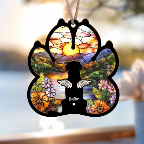 Custom Dog Memorial Suncatcher - Personalized Pet Loss Sympathy Gift - Dog Remembrance Gift image 0