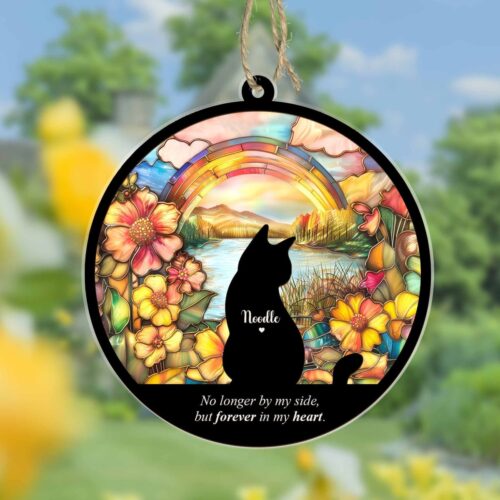 Personalized Cat Memorial Suncatcher | Pet Loss Sympathy Gift | Custom Cat Window Hanging Decor image 0