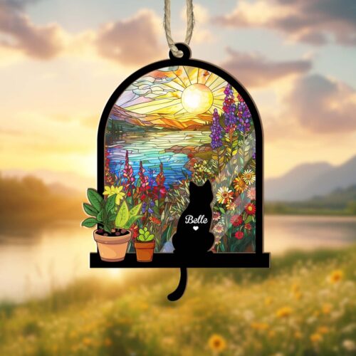 Personalized Cat Memorial Suncatcher - Custom Loss of Pet Sympathy Gift - Cat Remembrance image 0