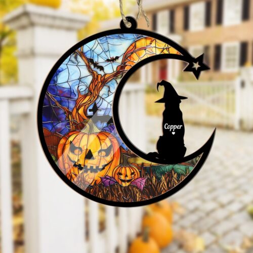 Custom Halloween Pet Suncatcher - Personalized Spooky Dog & Cat Gift - Gothic Fall Home Decor image 0