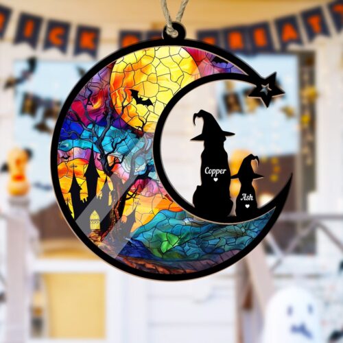 Custom Halloween Dog Suncatcher | Personalized Spooky Pet Gift | Gothic Fall Home Decor image 0