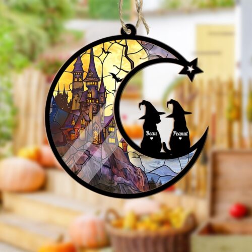 Custom Halloween Cat Suncatcher - Personalized Spooky Pet Gift - Gothic Fall Home Decor image 0