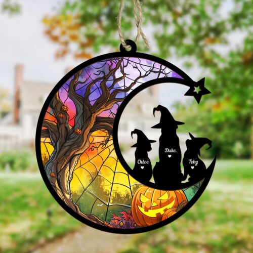 Personalized Halloween Dog Suncatcher | Spooky Pet Decor | Gothic Fall Home Decor | Halloween Gift image 0