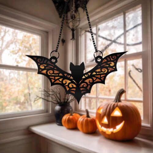 Gothic Bat Suncatcher Halloween Ornament | Galaxy Bat Acrylic Window Hanging Decor image 0