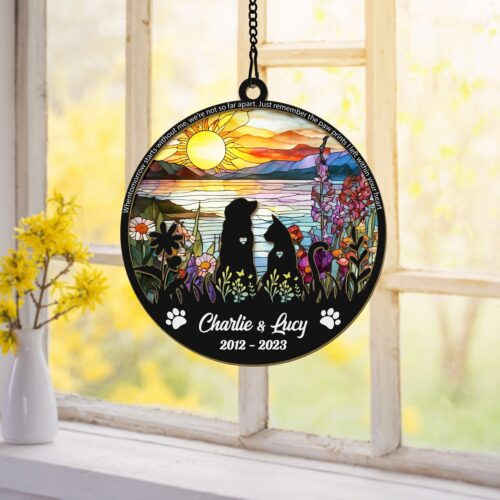 Personalized Dog and Cat Memorial Suncatcher Ornament - Custom Pet Loss Sympathy Gift image 0