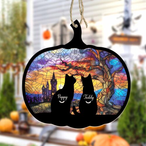 Custom Halloween Spooky Cats Suncatcher | Gothic Fall Decor | Halloween Cat Suncatcher image 1