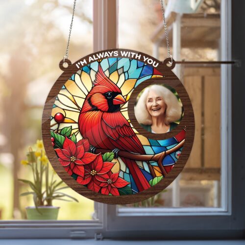 Custom Photo Memorial Suncatcher Ornament | Personalized Sympathy Gift | Cardinal Lovers Keepsake image 0