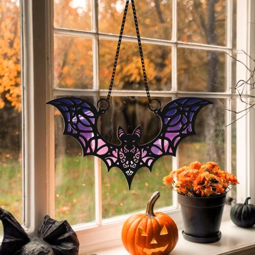 Personalized Gothic Bat Suncatcher | Halloween Bat Ornament | Spooky Window Decor | Bat Lover Gift image 0