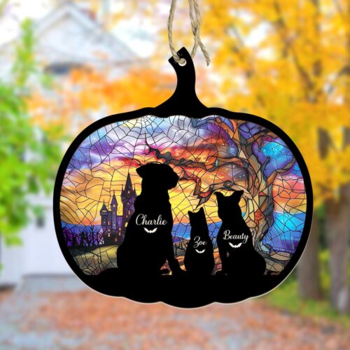 Personalized Halloween Pet Suncatcher Spooky Dog Window Hanging Gothic Home Decor Gift image 0