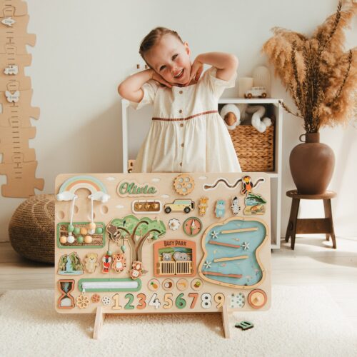 Safari Busy Board with Stand - Extra Large Toddler Educational Toy - 1st Birthday Baby Boy Gift image 0