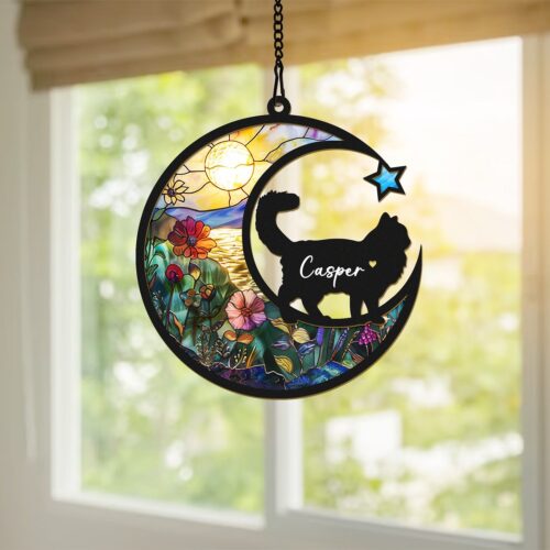 Custom Cat Breed Suncatcher | Personalized Pet Memorial | Engraved Cat Loss Sympathy Gift image 0