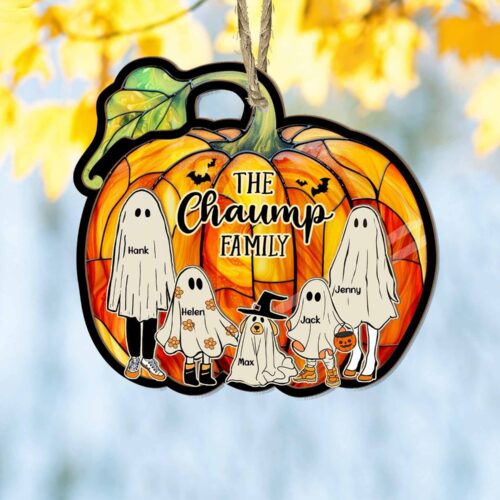 Custom Halloween Family Portrait Suncatcher | Ghost Family Window Hanging | Fall Gothic Decor image 0