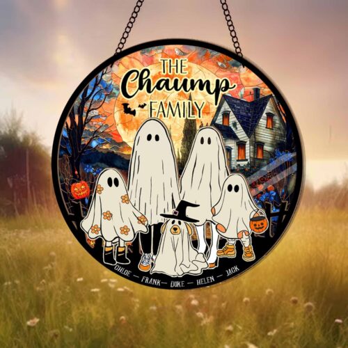 Custom Ghost Family Halloween Suncatcher, Custom Pumpkin Family Window Hangings, Pumpkin Fall Decor, Gothic Home Decor, Spooky Decor image 0