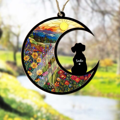 Personalized Dog Memorial Suncatcher | Pet Loss Sympathy Gift | Pet Memorial Window Hanging image 0