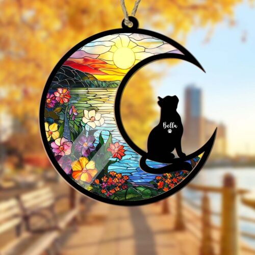 Personalized Cat Memorial Suncatcher | Custom Pet Window Hanging | Cat Loss Sympathy Gift image 0