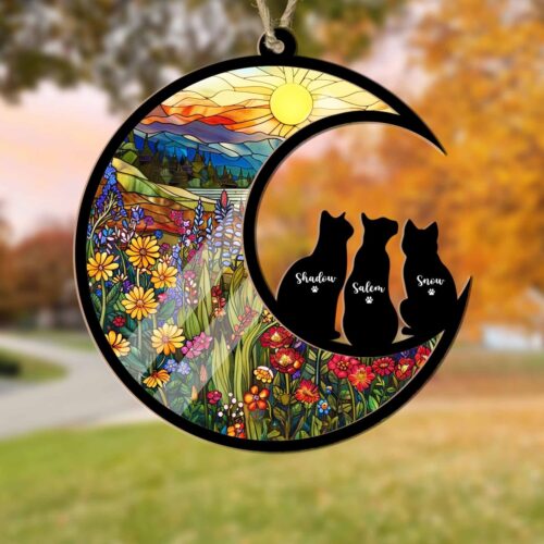 Personalized Cats Memorial Suncatcher - Custom Pet Loss Sympathy Gift for Cat Lovers image 0