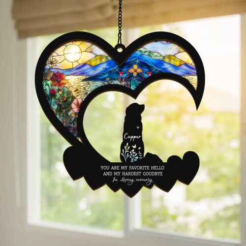 Custom Dog Memorial Heart Suncatcher Personalized Pet Loss Gift In Loving Memory Keepsake image 0