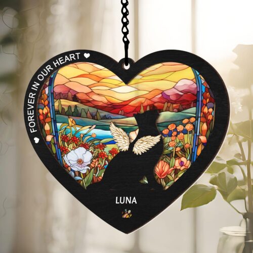 Pet Memorial Suncatcher | Dog Cat on Moon Window Hanging | Loss of Pet Gift image 0