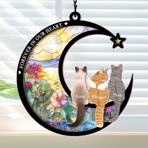 Cat Memorial Suncatcher Ornament - Pet Loss Sympathy Gift - Cat Lover Window Decor image 0