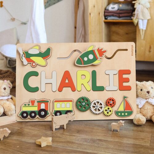 Custom Baby Busy Board & Kids Wooden Name Puzzle - Personalized Montessori Toddler Toy Gift image 0