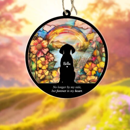 Personalized Dog Memorial Suncatcher | Pet Loss Gift | Dog Window Hanging Memorial image 0