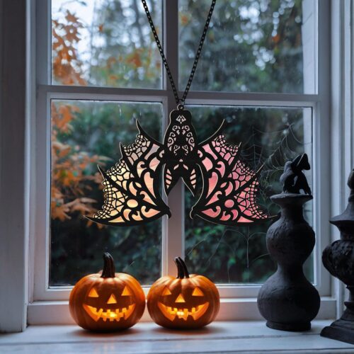 Halloween Gothic Bat Suncatcher Ornament - Spooky Bat Decor - Window Hanging Gift 2024 image 0