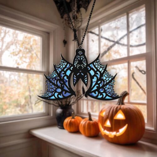 Gothic Bat Suncatcher Halloween Ornament - Spooky Bat Lover Gift 2024 Window Decor image 0