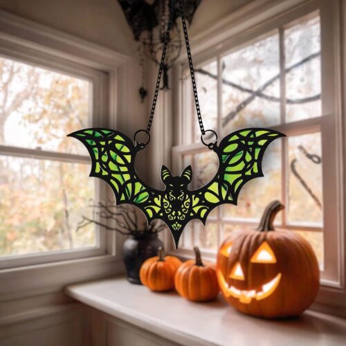 Gothic Bat Halloween Ornament - Spooky Bat Suncatcher for Halloween and Christmas Decor image 0