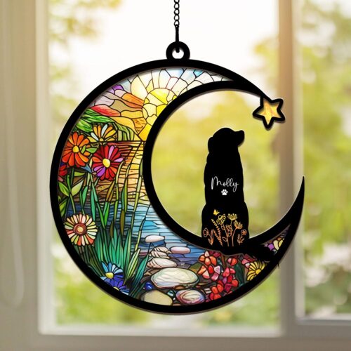 Personalized Pet Memorial Suncatcher - Dog & Cat Loss Sympathy Gift - Couple Pet on Moon image 0