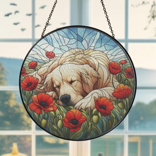 Stained Glass Golden Retriever Suncatcher Ornament - Memorial Gift for Dog Lovers image 0