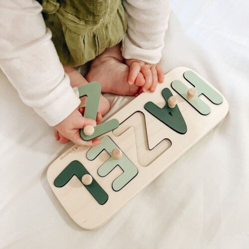 Custom Wood Name Puzzle for Toddlers - Montessori Baby Gift First Birthday Present image 0