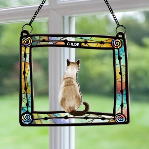 Personalized Cat Suncatcher Ornament | Pet Family Gift | Cat Lover Memorial Window Decor image 0