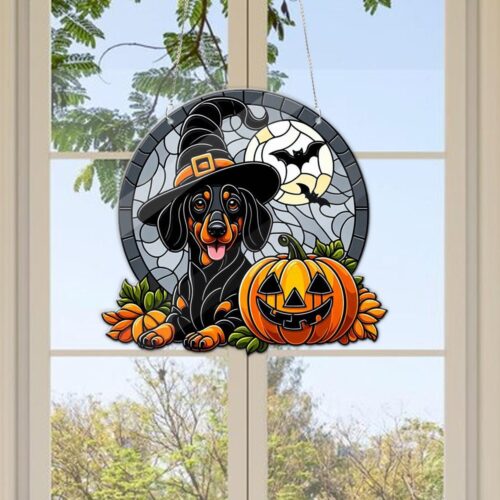 Dachshund Halloween Acrylic Suncatcher | Pumpkin Decor | Gift for Kids & Animal Lovers image 0