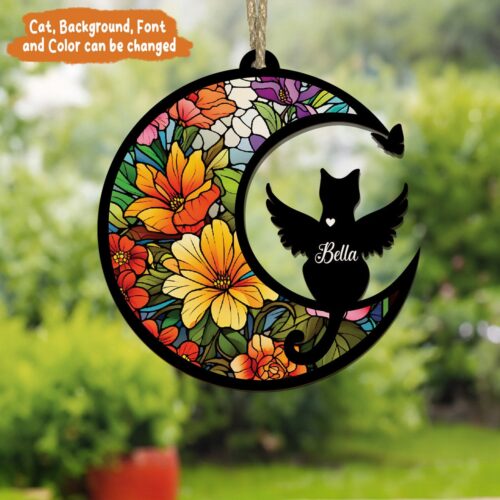 Customized Cat Suncatcher Memorial Loss of Pet Sympathy Gift Personalized Pet Memorial Decor image 0