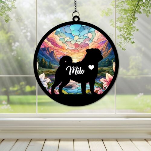 Personalized Dog and Cat Suncatcher | Custom Pet Portraits | Floral Home Decor | Mom Gift image 0