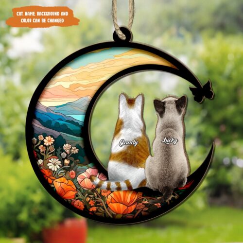 Personalized Cat Memorial Suncatcher | Pet Loss Sympathy Gift | Remembrance Hanging Decor image 0