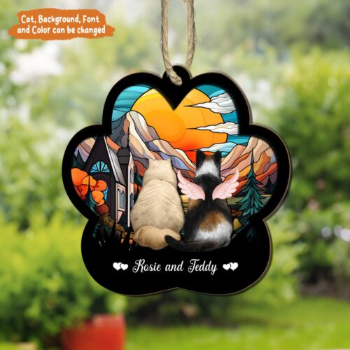 Customized Cat Memorial Suncatcher - Cat With Wings Ornament - Loss of Cat Remembrance Gift image 0