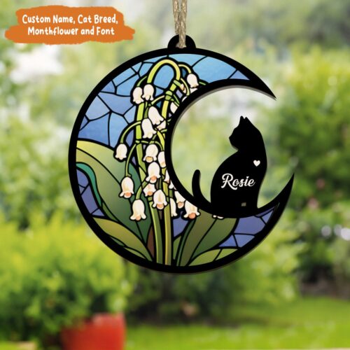 Customized Pet Memorial Suncatcher | Loss of Pet Sympathy Gift | Cat Suncatcher Window Hanging image 0