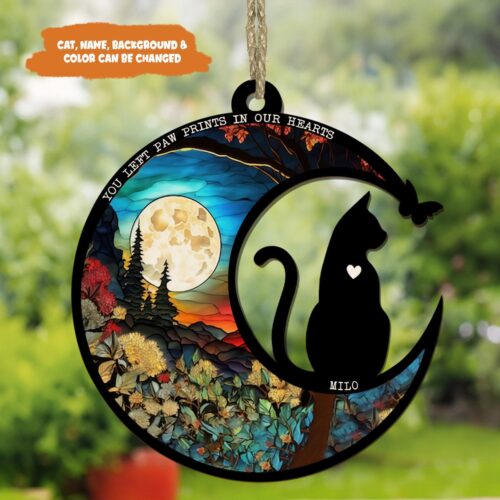 Personalized Cat Memorial Suncatcher | Cat Loss Sympathy Gift | Pet Memorial Window Hanging image 0