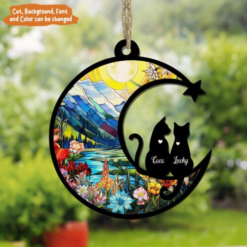 Personalized Cat Memorial Suncatcher | Cat Loss Sympathy Gift | Remembrance Keepsake image 0