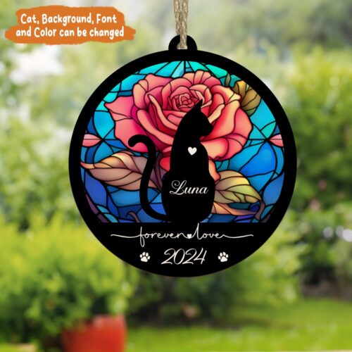 Personalized Cat Memorial Suncatcher Window Hanging - Monthflower Pet Loss Sympathy Gift for Her image 0