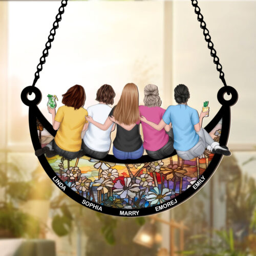 Friends Are Like Stars Personalized Suncatcher | Girls Sitting on Moon | Friendship Keepsake Gift image 0