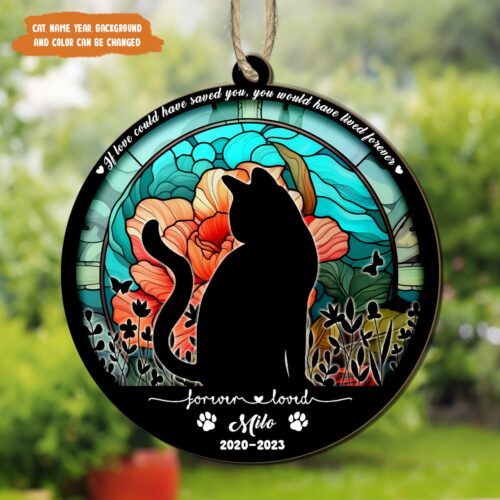 Personalized Cat Memorial Suncatcher | Cat Breed Sympathy Gift | Loss of Cat Memorial Gifts image 0