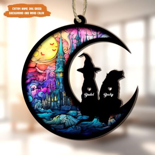 Personalized Halloween Dog Memorial Suncatcher Golden Retriever Ornament Pet Loss Gift for Dog Moms image 0