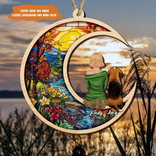 Customized Dog Mom Moon Suncatcher Halloween Memorial Gift Remembrance Decor for Her image 0