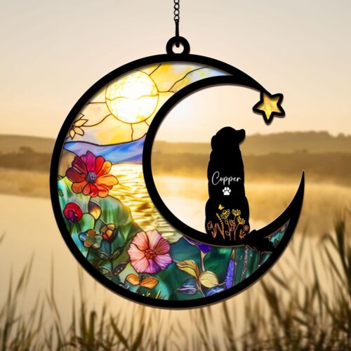 Pet Memorial Suncatcher | Dog Loss Sympathy Gift | Personalized Pet Remembrance with Name & Date image 0