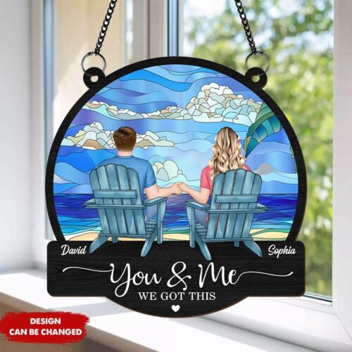 Personalized Couple Suncatcher Ornament - Anniversary Wedding Valentines Day Gift image 0