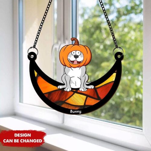 Personalized Halloween Dog Suncatcher Ornament - Gift for Dog Lovers Dog Moms Dog Dads image 0