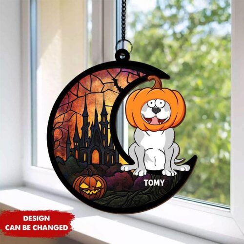 Custom Dog Halloween Decor Suncatcher - Pet Lover Gift Dog Mom and Dad Ornament image 0